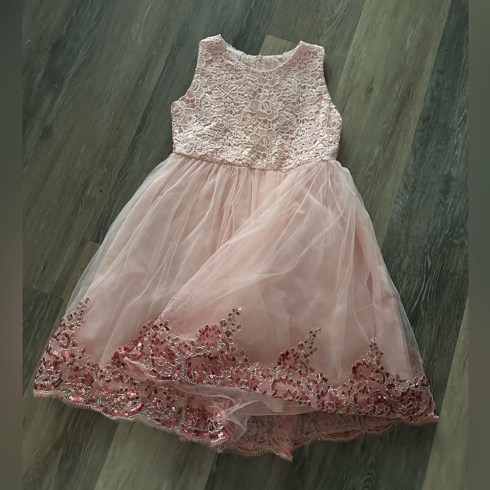 Kids Pink Floral Lace Dress
